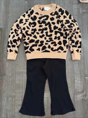 btween Black and Tan Leopard Knit Sweater Set